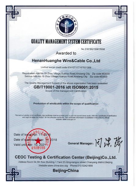 China Henan Interbath Cable Co.,Ltd Certification